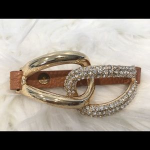 Gold Jeweled/ Brown Leather strap Bracelet